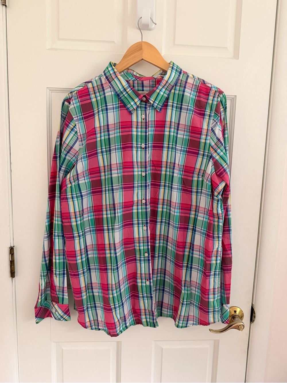Talbots Pink and Green Plaid Button-Down Shirt